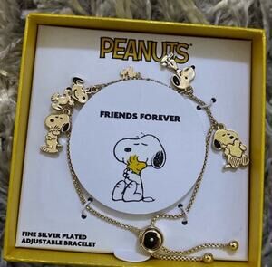 Peanuts Friends Forever Snoopy Woodstock Bracelet ADJUSTABLE Fine Gold Plated